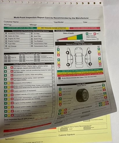 Multi Point Vehicle Inspection Forms Toyota Honda Ford GM Chrysler